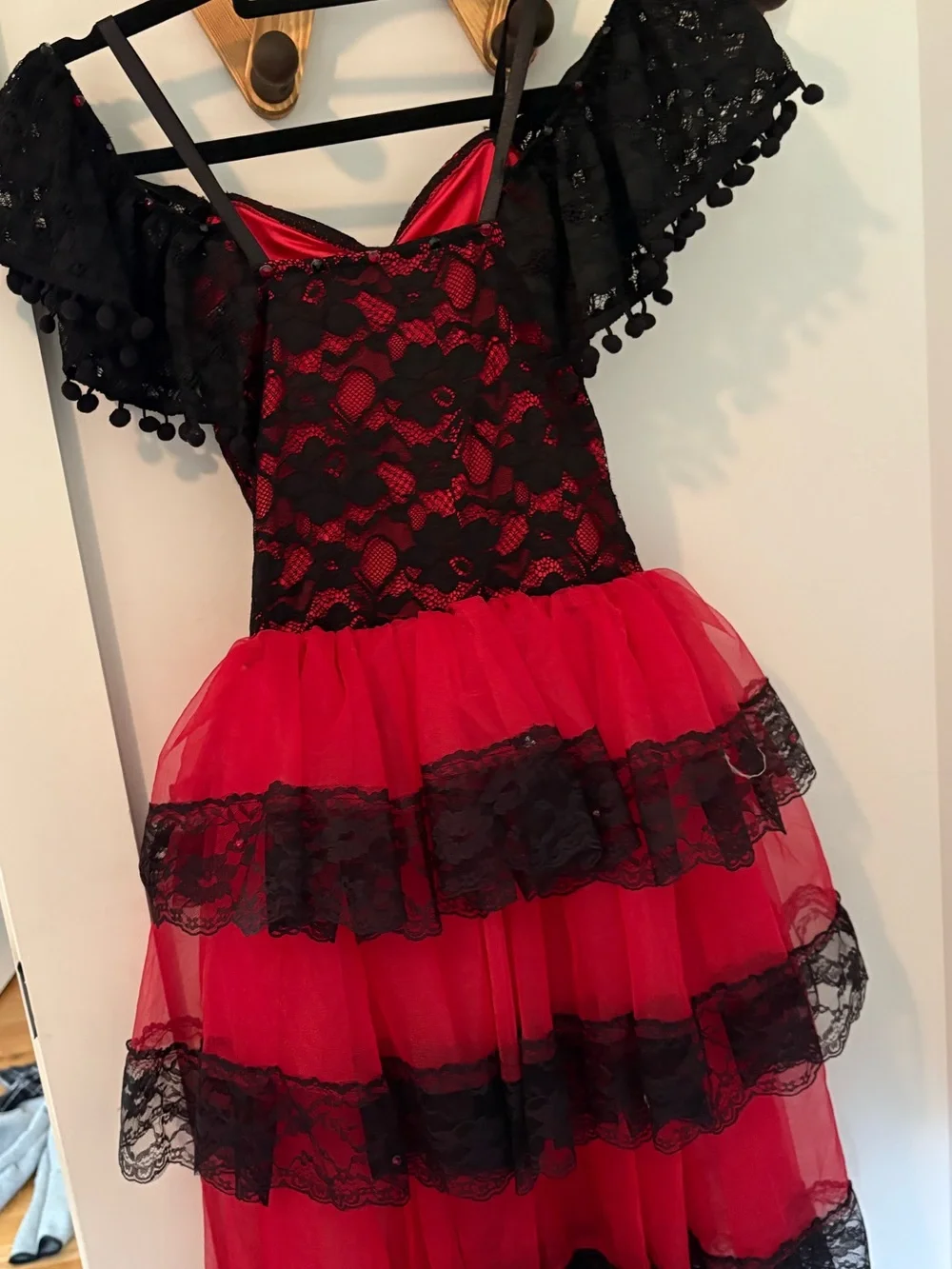 Awish Come True Red and Black Spanish Ballet Dance Costume with Fan Accent